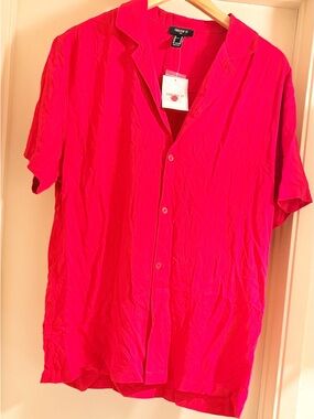 Forever 21 Men's Short-Sleeve Button-Down Shirt - Bright Red